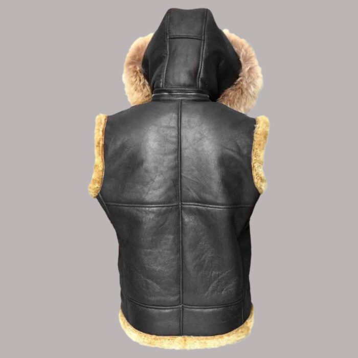 Back view of Leather Vest With Hood