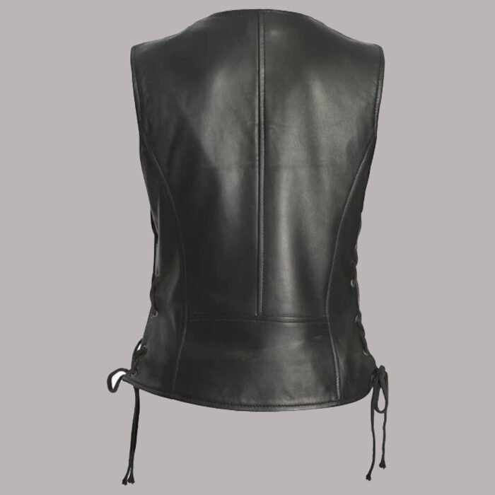 Back view of Leather Vest Women's Motorcycle