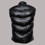 Back view of Black Leather Puffer Vest
