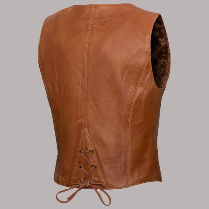 Back View of Brown Leather Vest Womens