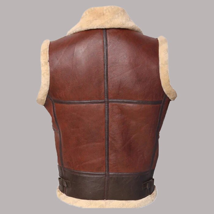 Back view of leather shearling vest