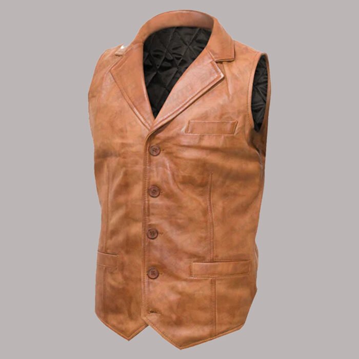 Front view of Tan Leather Vest