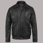 Front View of vintage leather bomber jacket