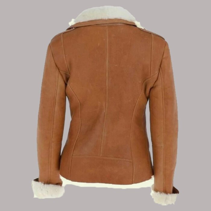 Back View Of Womens Brown Leather Jacket