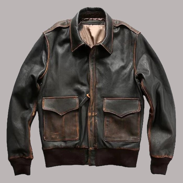 Front View Of 90s leather jacket