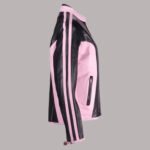 Side View of Black And Pink Leather Jacket