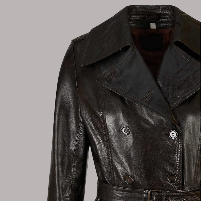 Front View Of Black Leather Jacket Trench