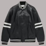 Front View Of of Leather Jacket With White Stripes