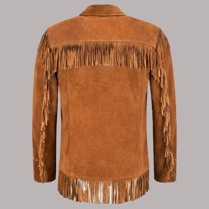 Back View Of Western Leather Jackets With Fringe