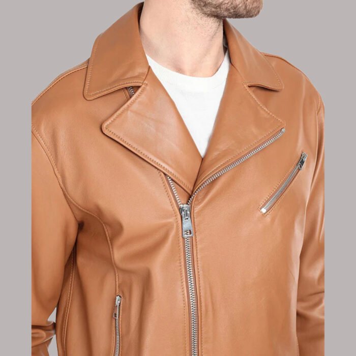 Side View Of Leather Tan Jacket Mens