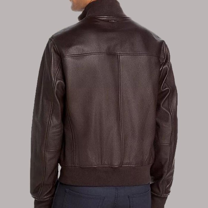 Back View Of Brown Moto Leather Jacket