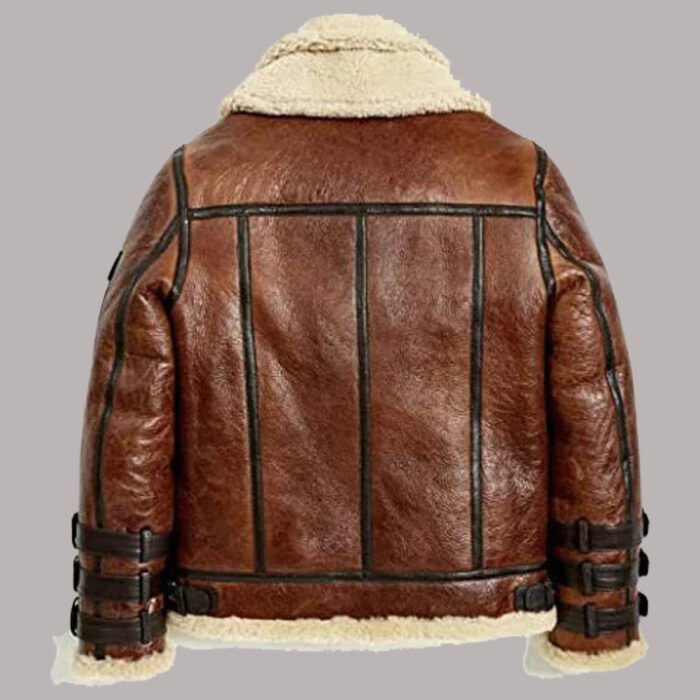 Back Of Brown Leather Shearling Jacket