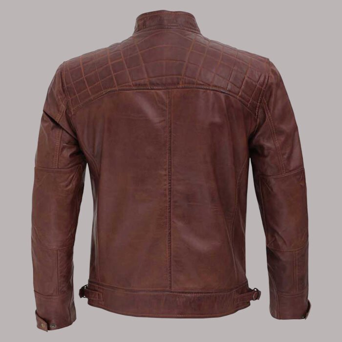 Distressed Brown Leather Biker Jacket