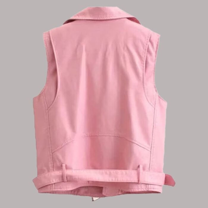 Back view of pink leather vest