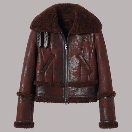 Brown Leather Shearling Jacket Womens