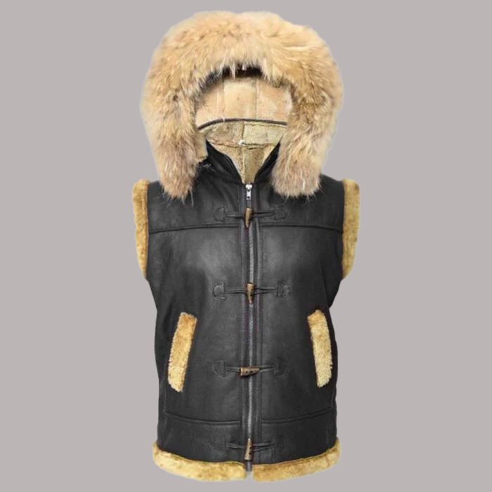 Front view of Leather Vest With Hood