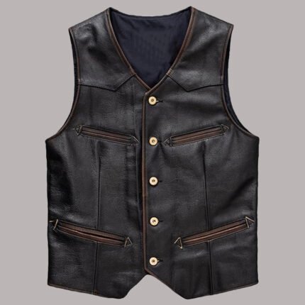 Front view of Vintage leather vest mens