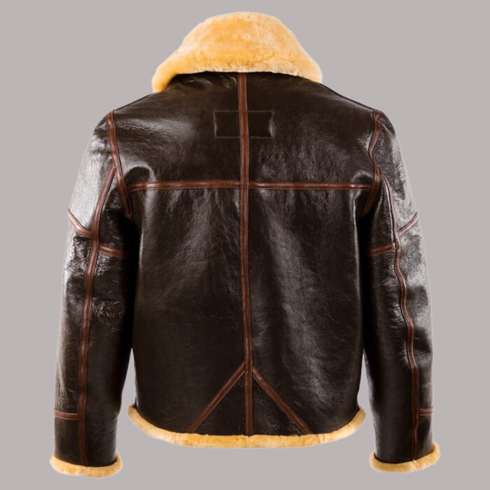 Back View of shearling bomber jacket womens