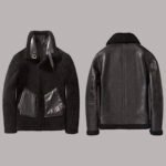 Front And Back View Of Black Leather Jacket With Hood