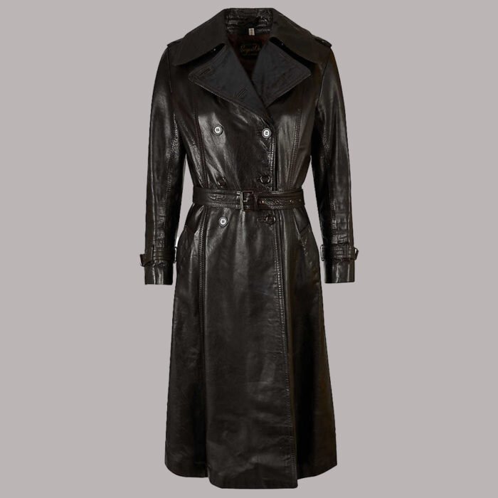 Front View Of Black Leather Jacket Trench