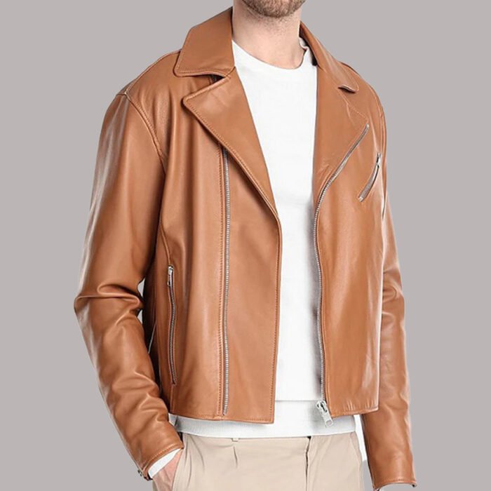 Front View Of Leather Tan Jacket Mens