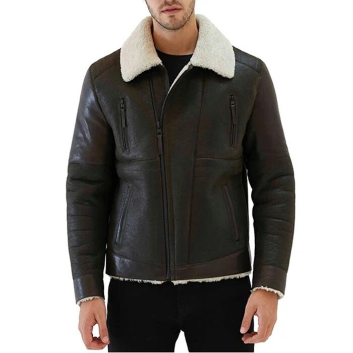 Shearling Collar Leather Jacket