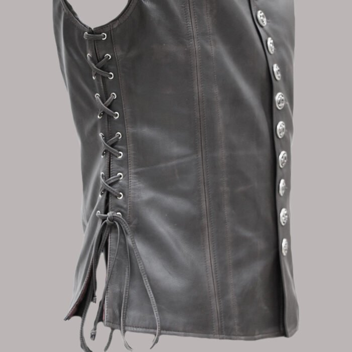 Side view of Vintage Leather Vest Mens