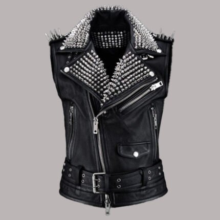 Front View of punk leather vest