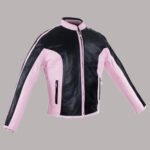 Front View of Black And Pink Leather Jacket