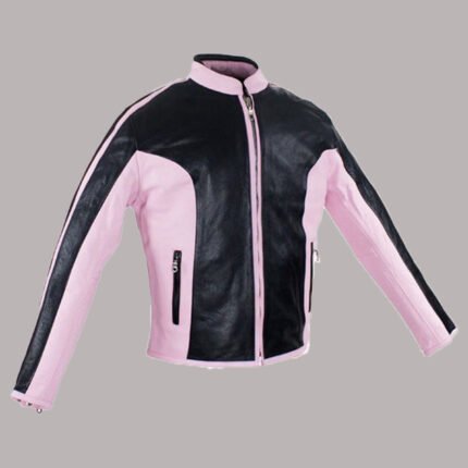 Front View of Black And Pink Leather Jacket