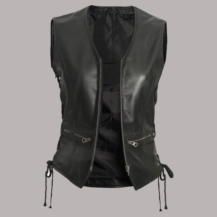 Front view of Leather Vest Women's Motorcycle