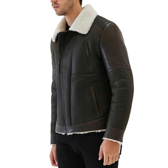 Shearling Collar Leather Jacket