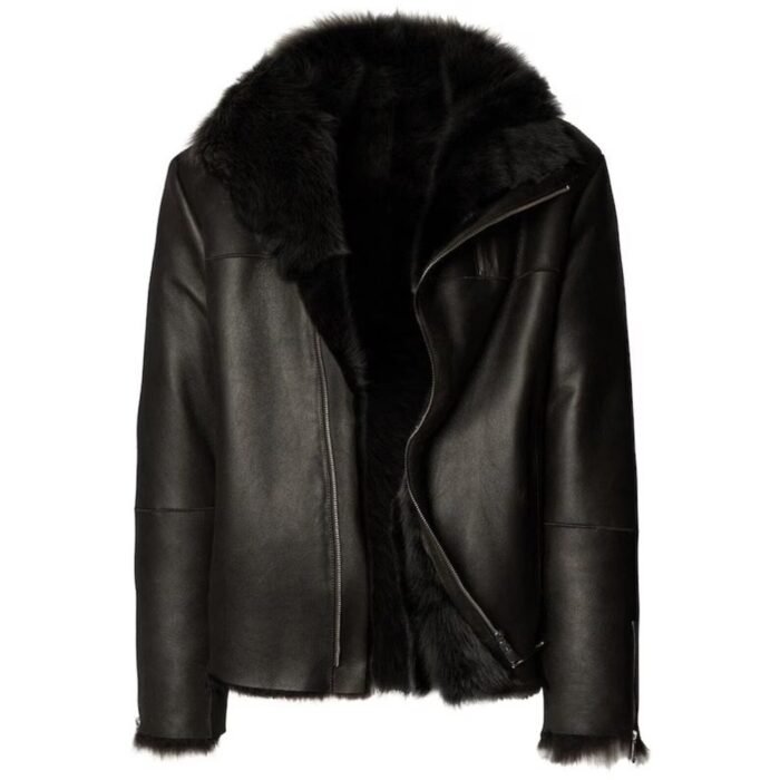 Leather shearling fur jacket for men Sheepskin leather