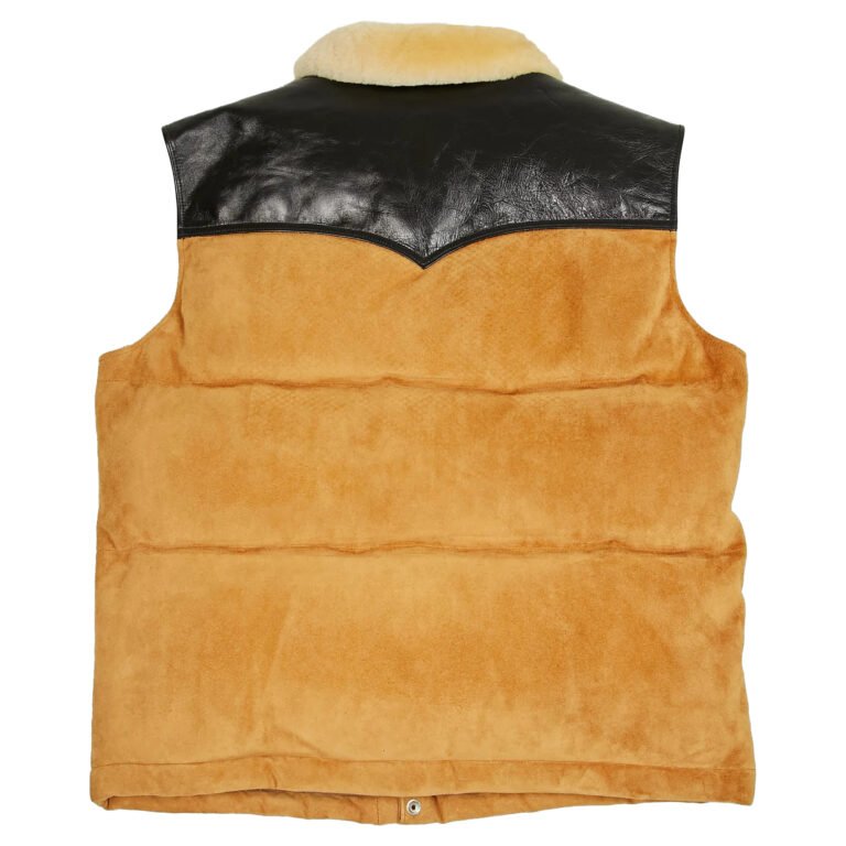 Back View Of Brown Leather Puffer Vest