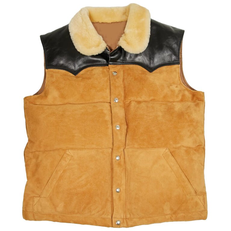 Front View Of Brown Leather Puffer Vest