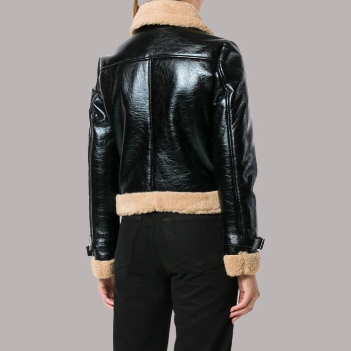 Black Leather Shearling Jacket Women's