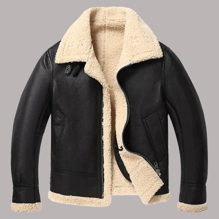 Black Leather Shearling Jacket Men