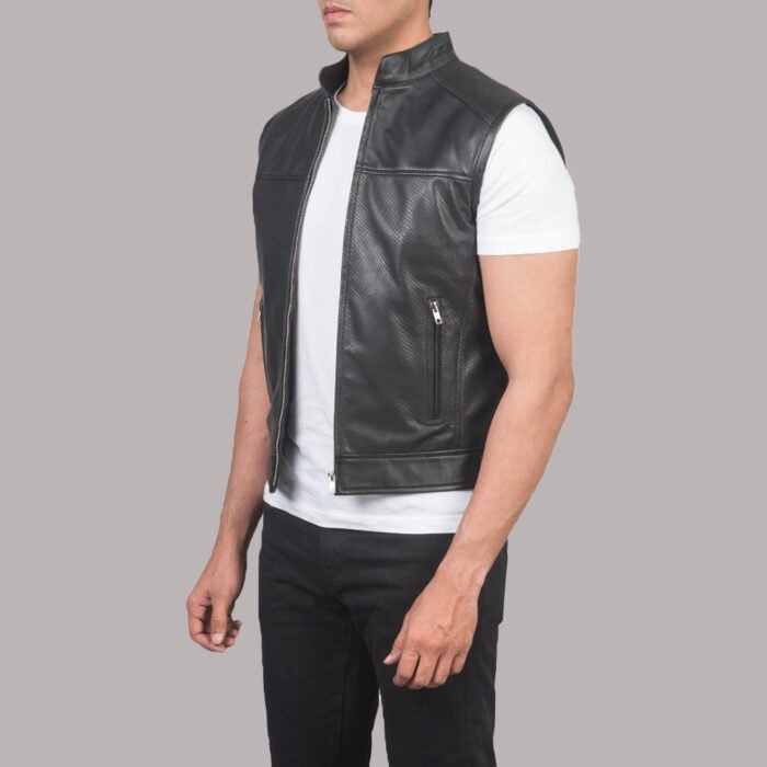 Black Leather Biker Vest