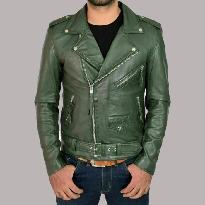 olive green leather jacket