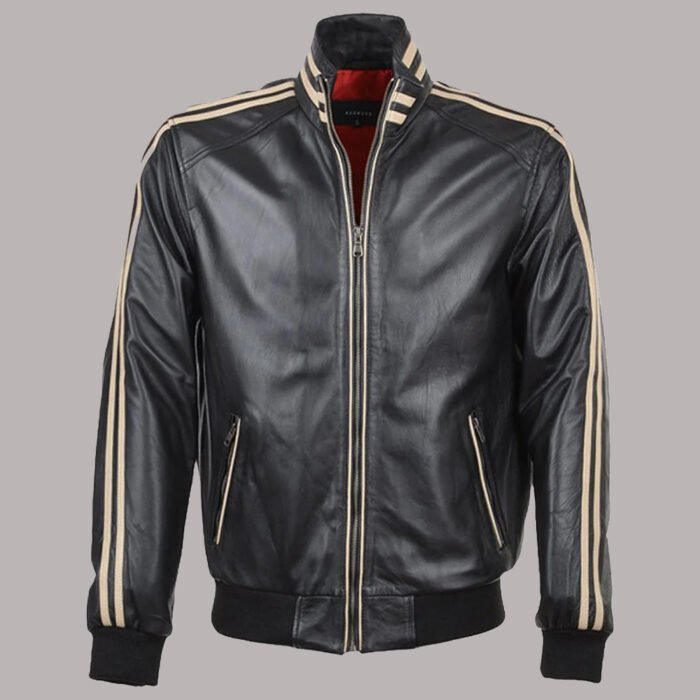 Front View of Male Leather Bomber Jacket