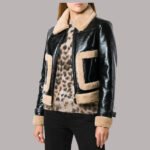 Black Leather Shearling Jacket Women's
