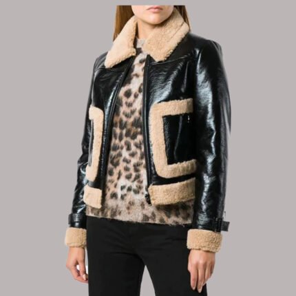 Black Leather Shearling Jacket Women's