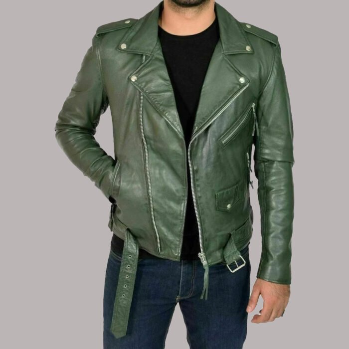 olive green leather jacket