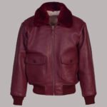 Burgundy Leather Bomber Jacket