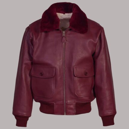 Burgundy Leather Bomber Jacket