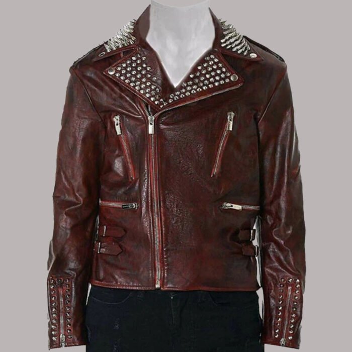 Red Leather Jacket With Studs