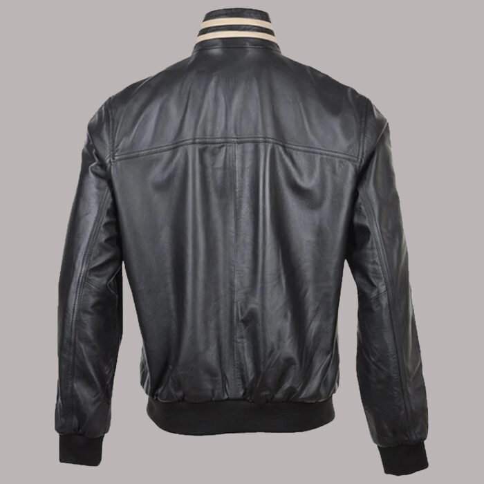 Back View of Male Leather Bomber Jacket