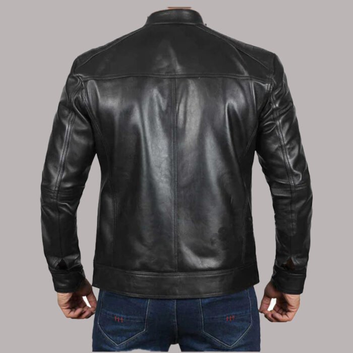 Back View of Cafe Racer Black Leather Jacket