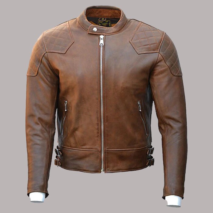 Front View Of Mens Dark Brown Leather Jacket