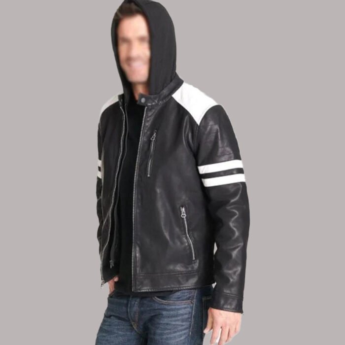 Side View OF Leather Motorcycle Jacket With Hoodie